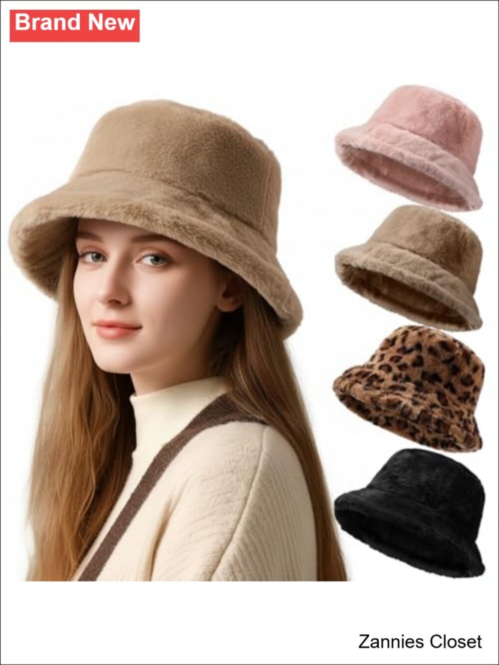 🤠 Faux Fur Fuzzy Bucket Hat Winter Warm Fisherman Cap Adjustable Strap Adult